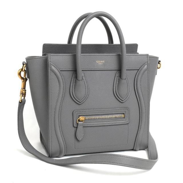 セリーヌ ラゲージナノ 189243AQL.10KL ベビードラムドカーフスキン コール ゴールド金具 ハンドバッグ ショルダーバッグ 中古 送料無料