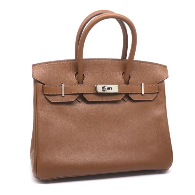 エルメス バーキン30 □M刻印 2009年製 アルデンヌ ゴールド ハンドバッグ 手提げバッグ 30cm ブラウン 内縫い シルバー金具 中古 送料無料