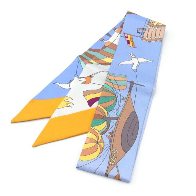 HERMESエルメス ツイリー 大空の狂気 気球柄 シルクリボンスカーフ