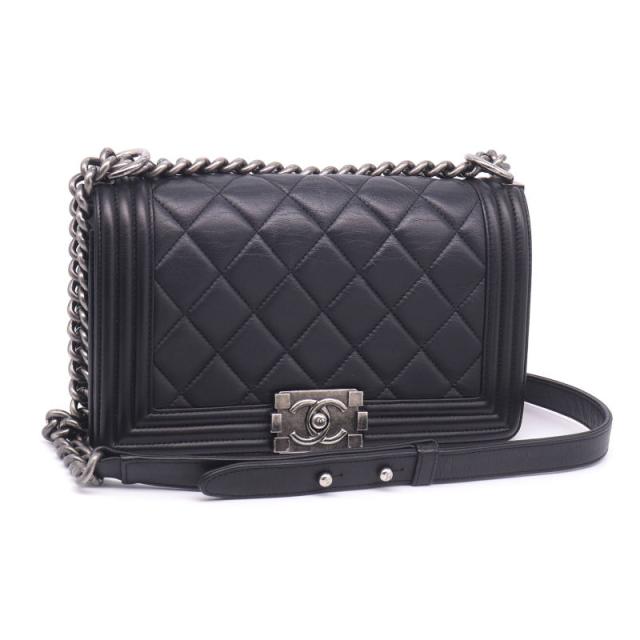 シャネル ボーイシャネル25 19番台 ラムスキン ブラック マトラッセ チェーンショルダーバッグ 黒 アンティークシルバー金具 中古 送料無料