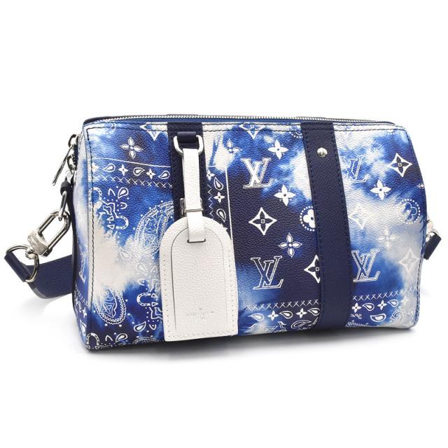 ルイヴィトン シティキーポル M20555 モノグラムバンダナ ブルー ホワイト ショルダーバッグ クロスボディバッグ ボストン 中古 送料無料