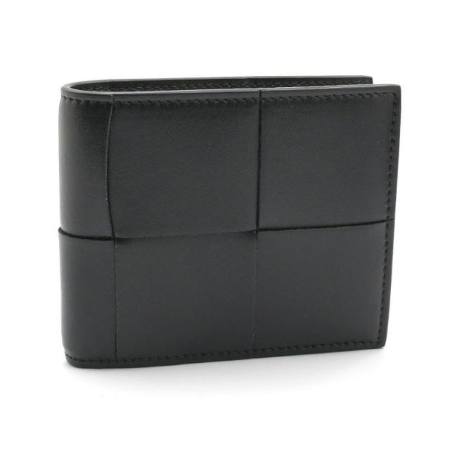 ボッテガヴェネタ カセット 二つ折りウォレット 743004 カーフレザー イントレチャート ブラック 2つ折り財布 二つ折り財布 中古 送料無料