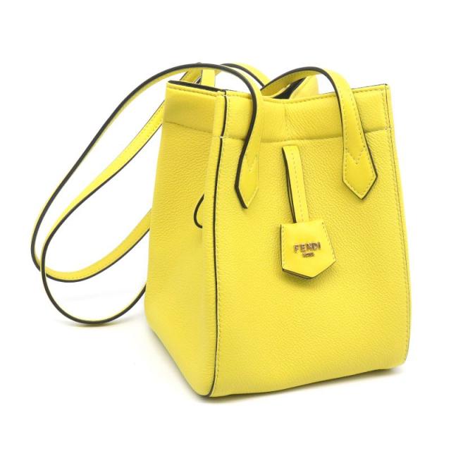 フェンディ オリガミ ミニ ショルダーバッグ 8BS083 ポメロ レザー 肩掛けバッグ イエロー 黄色 ゴールド金具 中古 送料無料