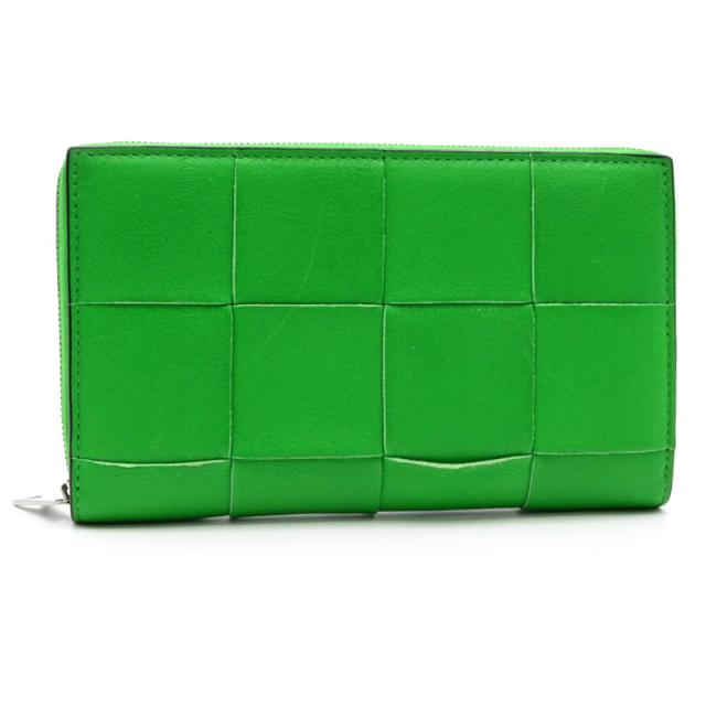 新品に近い 袋箱付 ボッテガヴェネタ カセット ラウンドファスナー 長財布 深緑 BOTTEGA VENETA カセット ラウンドジップウォレット 緑 長財布 【公式