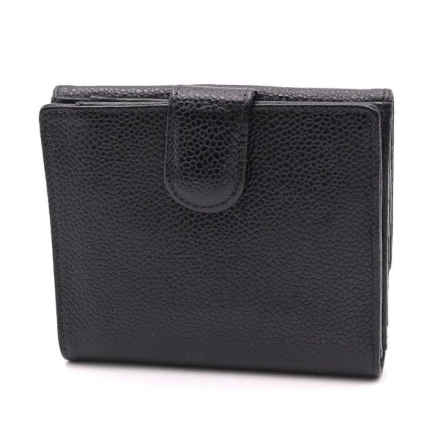 シャネル ココマーク キャビアスキン Wホック二つ折り財布 ブラック 紙袋小有 シャネル Wホック財布 A13496 キャビアスキン ブラック ゴールド