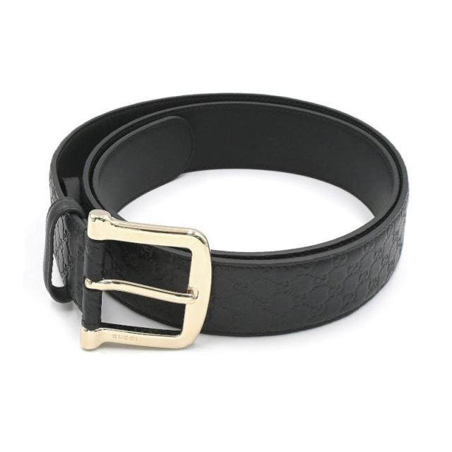 グッチ マイクログッチシマベルト 281548 マイクログッチシマレザー ブラック 105cm 42インチ レザーベルト 革ベルト GG 黒 中古 送料無料