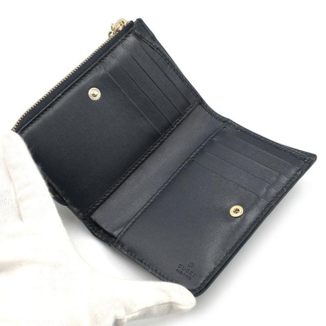 グッチ 2つ折り財布 790036 GGキャンバス レザー ベージュ ネイビー 二つ折り財布 コンパクトウォレット 折りたたみ財布 紺 中古 送料無料_2