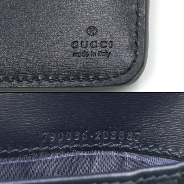 グッチ 2つ折り財布 790036 GGキャンバス レザー ベージュ ネイビー 二つ折り財布 コンパクトウォレット 折りたたみ財布 紺 中古 送料無料_4