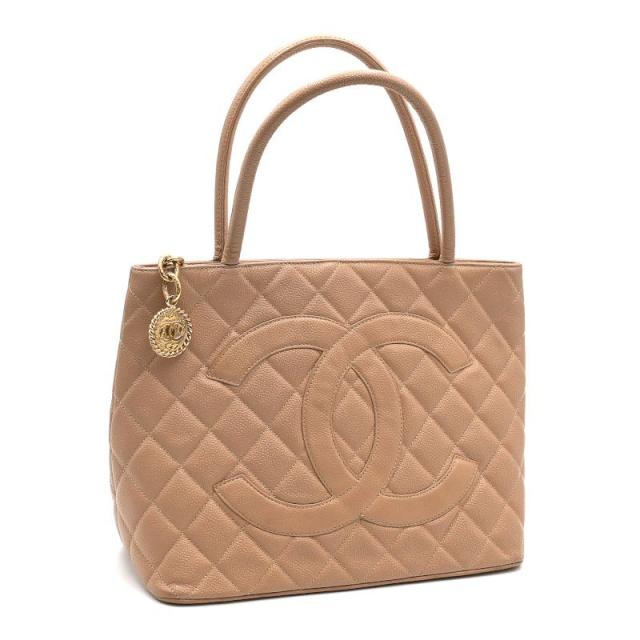 シャネル 復刻トート キャビアスキン ベージュ ゴールド金具 トートバッグ ハンドバッグ 手提げバッグ ココマーク CCマーク 中古 送料無料