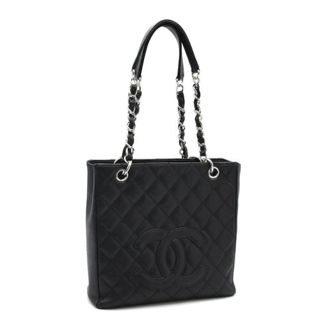 シャネル PSTチェーントートバッグ キャビアスキン ブラック チェーントート トートバッグ CCマーク ココマーク マトラッセ 中古 送料無料