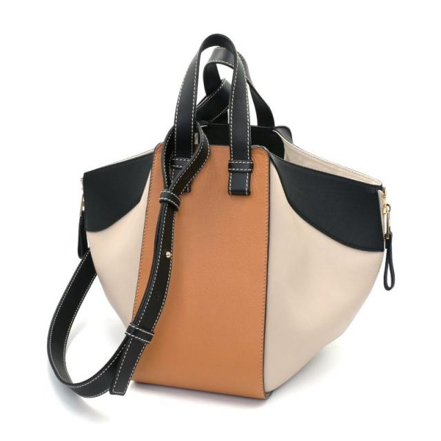 ロエベ ハンモックバッグ スモール 387.30PS35 カーフレザー ベージュ ブラウン ブラック ショルダーバッグ ハンドバッグ 中古 送料無料