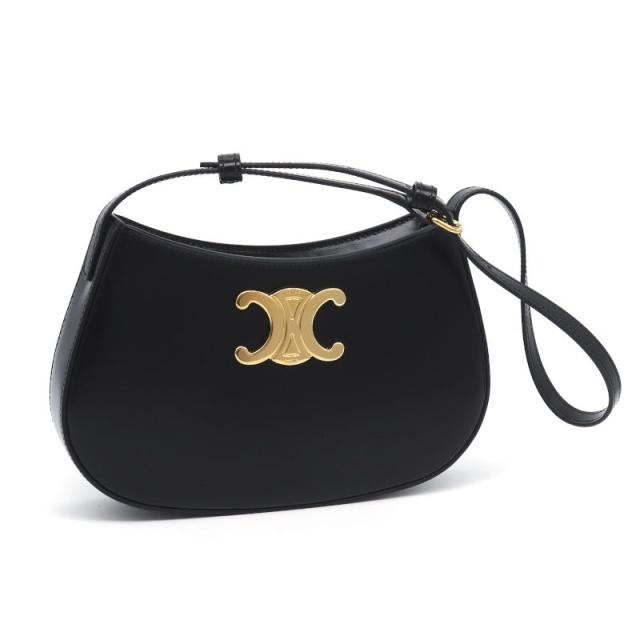 セリーヌ ミディアムティリーバッグ 115703BF4.38NO シャイニーカーフスキン ブラック ショルダーバッグ ゴールド金具 黒 中古 送料無料