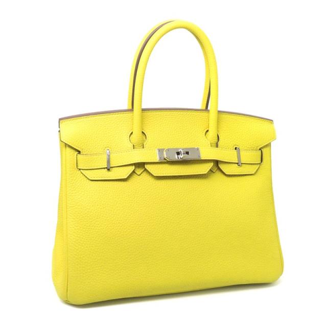 エルメス バーキン30 U刻印 2022年製 トリヨンクレマンス ライム ハンドバッグ 内縫い 30cm イエロー 黄色 シルバー金具 中古 送料無料