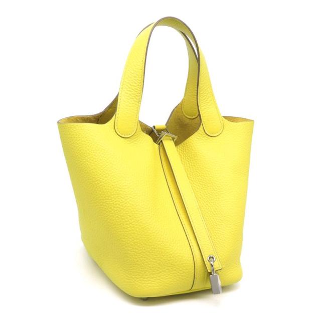 エルメス ピコタンロックPM Y刻印 2020年製 トリヨンクレマンス ライム ハンドバッグ 手提げバッグ イエロー シルバー金具 中古 送料無料