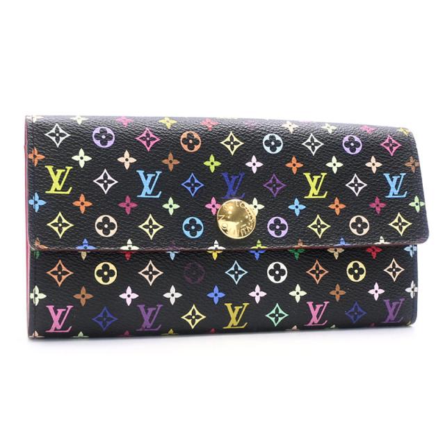 ルイヴィトン ポルトフォイユサラ M93747 モノグラムマルチカラー グルナード ホック長財布 フラップ長財布 ブラック 黒 中古 送料無料