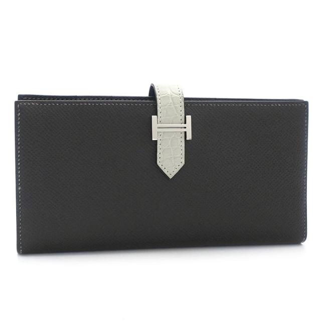 エルメス ベアンスフレタッチ ヴォーエプソン アリゲーターマット グラファイト グリネヴェ 二つ折り長財布 2つ折り長財布 中古 送料無料