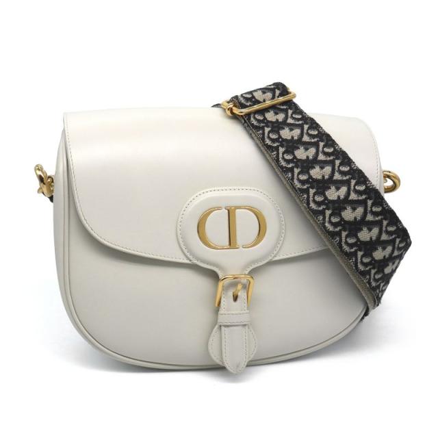 ディオール ボビー ラージ ショルダーバッグ ホワイト レザー 肩掛け 斜め掛け 大型バッグ 大容量 白 ボックスカーフスキン 中古 送料無料