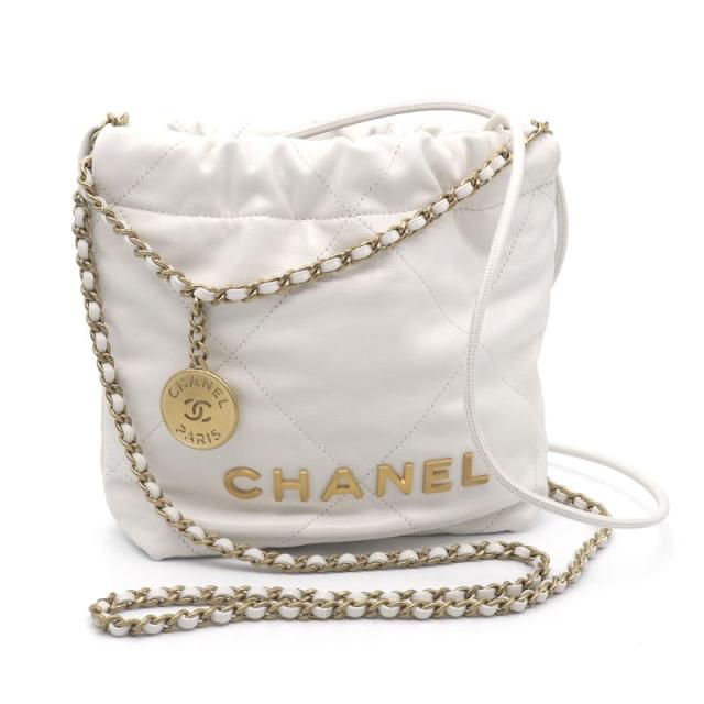 シャネル シャネル22 ショルダーバッグ AS3980 ランダムシリアル ホワイト カーフスキン ハンドバッグ マットゴールド金具 中古 送料無料