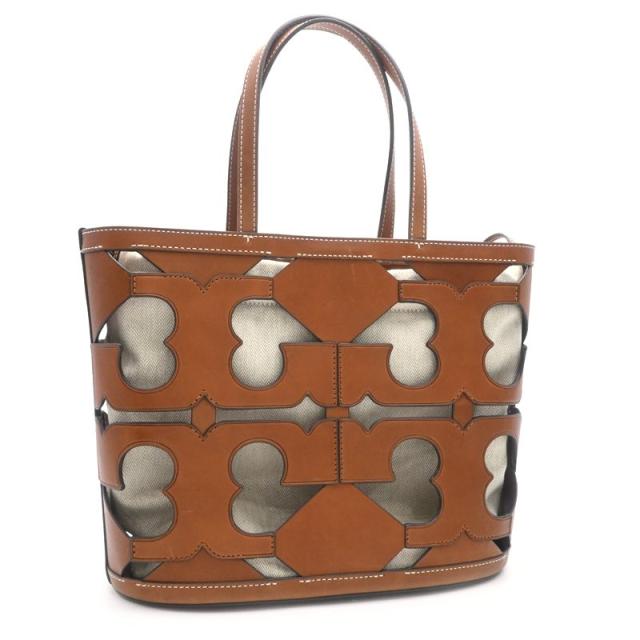 トリーバーチ トートバッグ レザー ブラウン カットアウトデザイン ロゴ 巾着ポーチ付き 肩掛けトート ハンドバッグ 茶色 中古 送料無料