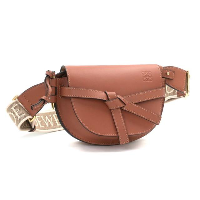 ロエベ ゲートデュアルバッグミニ A650N46X13 ソフトカーフ ジャカード タン ショルダーバッグ クロスボディバッグ ブラウン 中古 送料無料