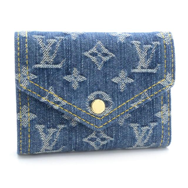 ルイヴィトン ポルトフォイユヴィクトリーヌ M13212 モノグラムデニム ブルー 三つ折り財布 コンパクトウォレット ミニ財布 中古 送料無料