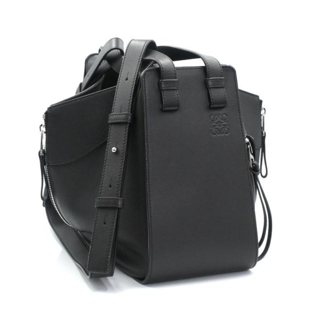 ロエベ ハンモックバッグ スモール 387.30.S35 カーフスキン ブラック ショルダーバッグ ハンドバッグ アナグラム 2WAY 黒 中古 送料無料