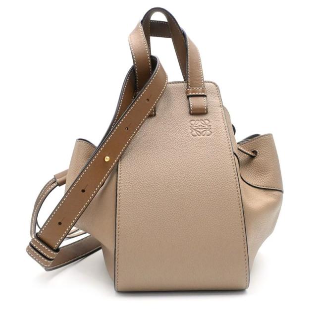 ロエベ ハンモックバッグ スモール ソフトグレインカーフ サンド アナグラム ショルダーバッグ ハンドバッグ 2WAY ベージュ 中古 送料無料