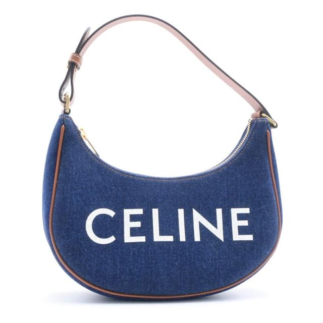 セリーヌ ミディアム アヴァバッグ 193952DKA.07AT コットン カーフレザー ブルー タン AVAバッグ デニム ホーボーバッグ 青 中古 送料無料