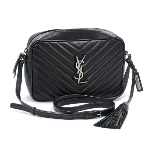 サンローラン ルー 574494 レザー ブラック ショルダーバッグ カメラバッグ クロスボディバッグ YSLロゴ シルバー金具 黒 中古 送料無料