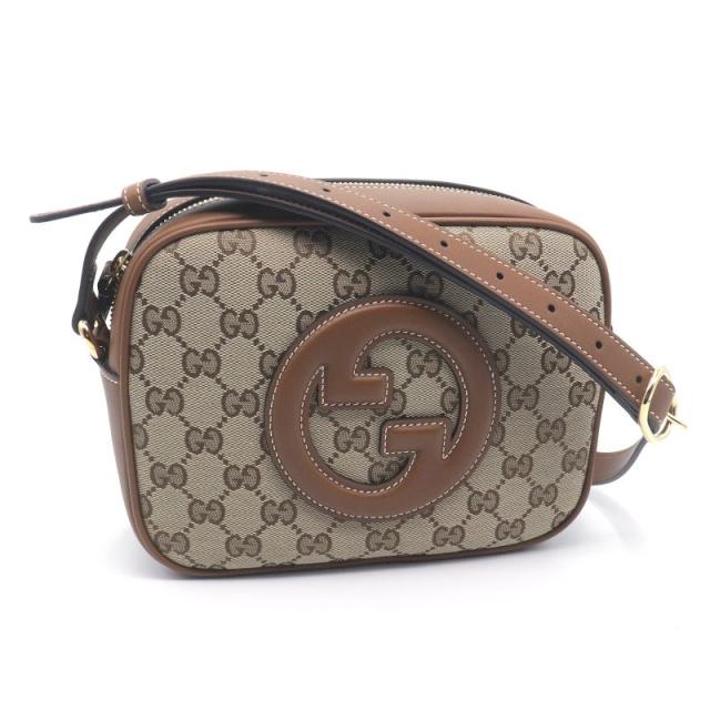 グッチ  ブロンディ 820429 ショルダーバッグ キャンバス レザー ブラウン ミニバッグ ダブルG GG ゴールド金具 中古 送料無料