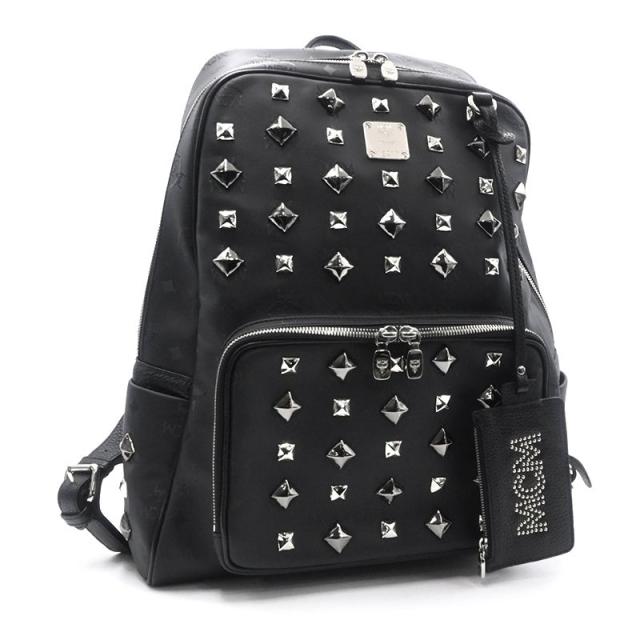 エムシーエム MCM バックパック MMK1SVH01BK001 PVC レザー ブラック スタッズ ヴィセトス柄 リュックサック 黒 中古 送料無料