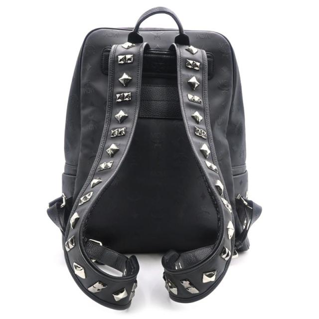 エムシーエム MCM バックパック MMK1SVH01BK001 PVC レザー ブラック スタッズ ヴィセトス柄 リュックサック 黒 中古 送料無料_2
