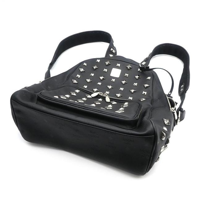 エムシーエム MCM バックパック MMK1SVH01BK001 PVC レザー ブラック スタッズ ヴィセトス柄 リュックサック 黒 中古 送料無料_3