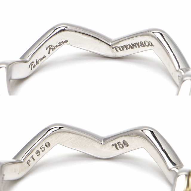 ティファニー Tiffany & Co. リング ジグザグ 2本組 ベゼルセット 1ポイント ダイヤモンド K18YG PT950 8号