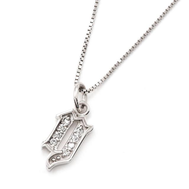 合計0.03ct天然ダイヤネックレス K18WG イニシャルY アルファベット 8P  