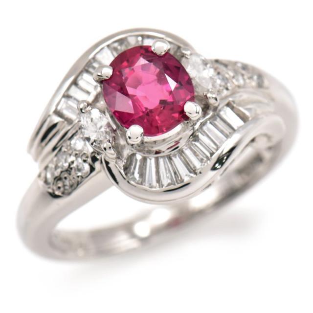 ジュエリーマキ 0.96ctルビーリング 12号 Pt850 0.54ct天然ダイヤ オーバルカット 1粒ルビー 一粒ルビー レッド プラチナ 中古 送料無料