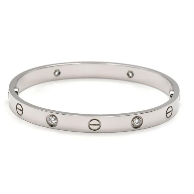 カルティエ ラブブレスレット #17 K18WG 4Pダイヤ ハーフダイヤ LOVEブレスレット ダイヤブレスレット ホワイトゴールド 中古 送料無料の通販は