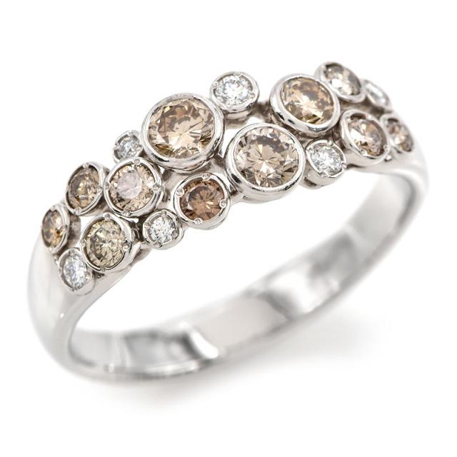 カシケイ ベゼルリング 30号 Pt900 合計1.28ctブラウンダイヤ 合計0.15ctダイヤ ベゼルダイヤ バブル 泡 指輪 地金9.6g 中古 送料無料の通販は