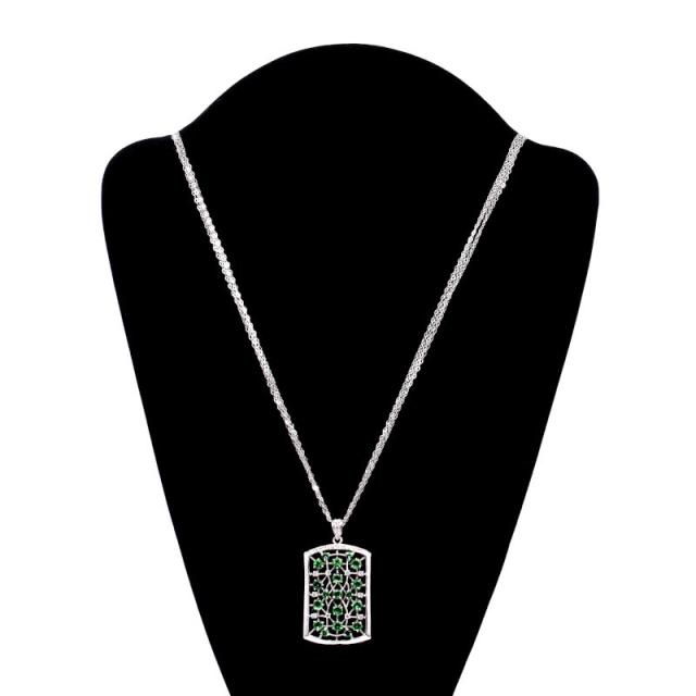 k18WG天然グリーンガーネットペンダントネックレス ホワイトゴールド