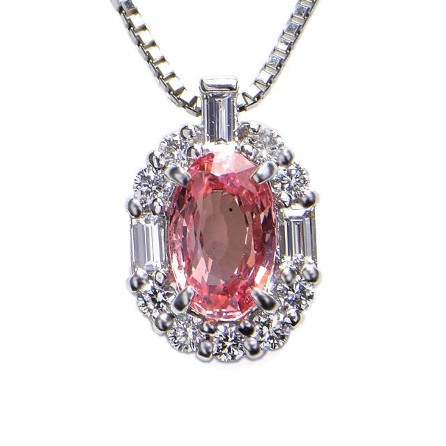 合計0.8ct天然ピンクサファイアネックレス Pt900 Pt850 合計0.23ct天然ダイヤ オーバルカット フラワー プラチナ 地金3.9g 中古 送料無料の通販は 87,120円