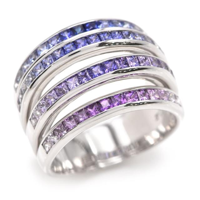 ジュネ 合計2.98ctマルチカラーサファイアリング 18.5号 K18WG チャネルセッティング 4ロウ 4列 青石 指輪 ホワイトゴールド 中古 送料無料の通販は