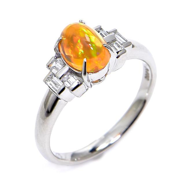 プラチナ　天然ファイヤーオパールリング　メキシコオパール　10月誕生石 プラチナ 天然ファイヤーオパールリング メキシコオパール 10月誕生石