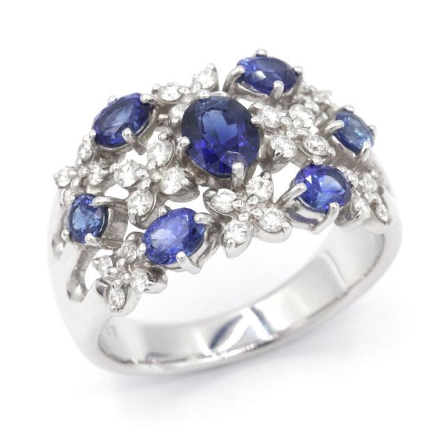 タサキ 合計1.87ct天然サファイアリング 16.5号 K18WG 新品仕上済 合計0.40ct天然ダイヤモンド フラワー ホワイトゴールド 中古 送料無料の通販は