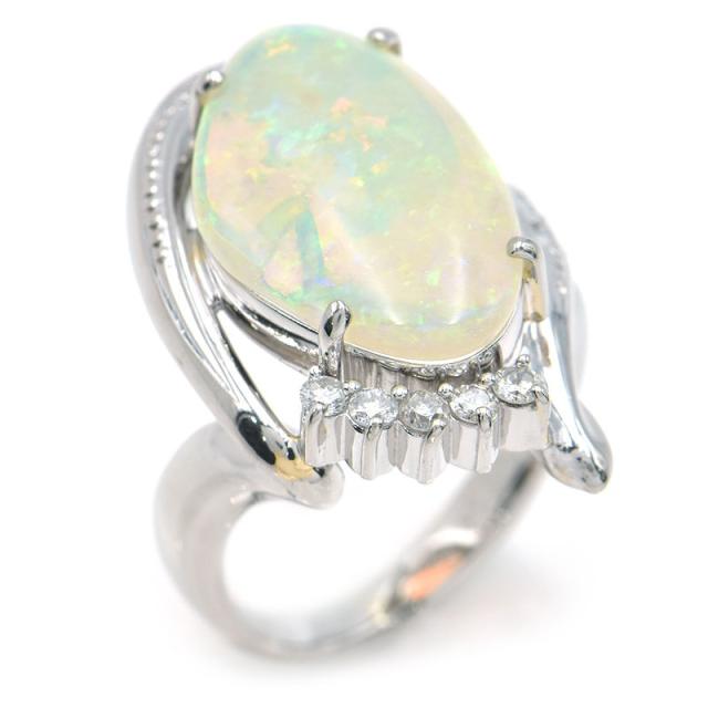 3.78ct天然オパールリング 11号 Pt900 新品仕上済 合計0.25ct天然  