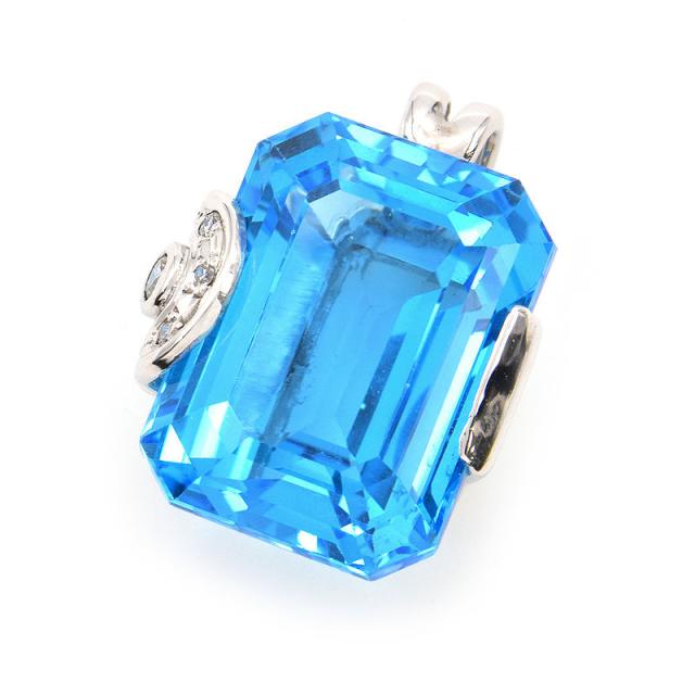 28.91ct天然ブルートパーズペンダントトップ K18WG 合計0.1ctダイヤ エメラルドカット スクエア ホワイトゴールド 地金4.0g 中古 送料無料の通販は