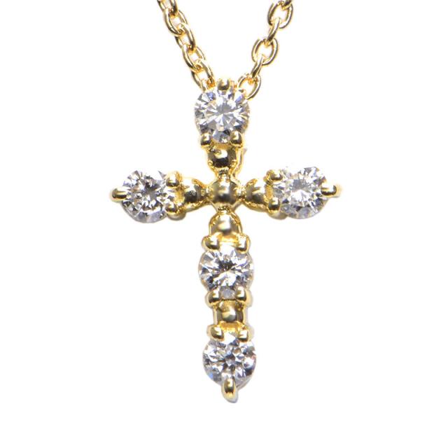 合計0.15ct天然ダイヤモンドネックレス K18YG ダイヤクロスネックレス