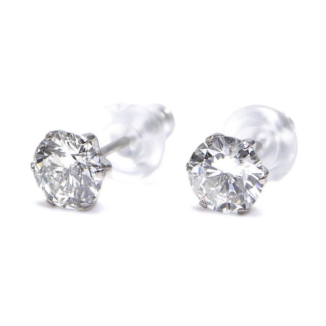 Hカラー/I-1/Good/0.418ct/0.408ct天然ダイヤモンドピアス Pt900 キャッチ式ピアス 両耳用 1粒ダイヤ ダイヤピアス プラチナ 中古 送料無料の通販は
