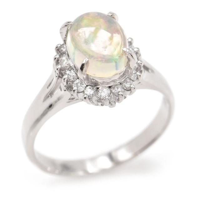 約2.0ct天然ウォーターオパールリング 11号 Pt900 合計0.23ct天然  