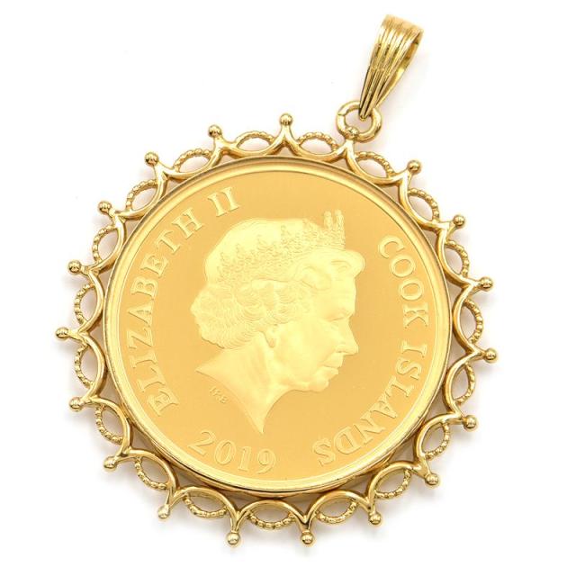 1/2オンス モナリザコインヘッド K24YG K18YG 両面ガラス エリザベス2世 2019年 クック諸島 金貨 イエローゴールド 地金22g 中古 送料無料の通販は