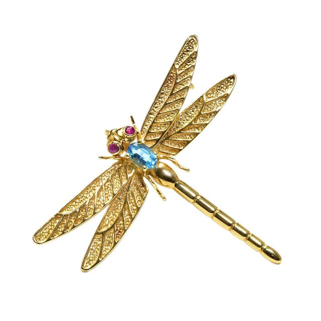 18k 18金ブローチ 2g（アクアマリンブローチ K18YG ルビー 蜻蛉